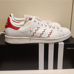 Adidas Stan Smith "Red Squiggly" White/Red Leather Sneakers Womans Sz.9 Ret.$150